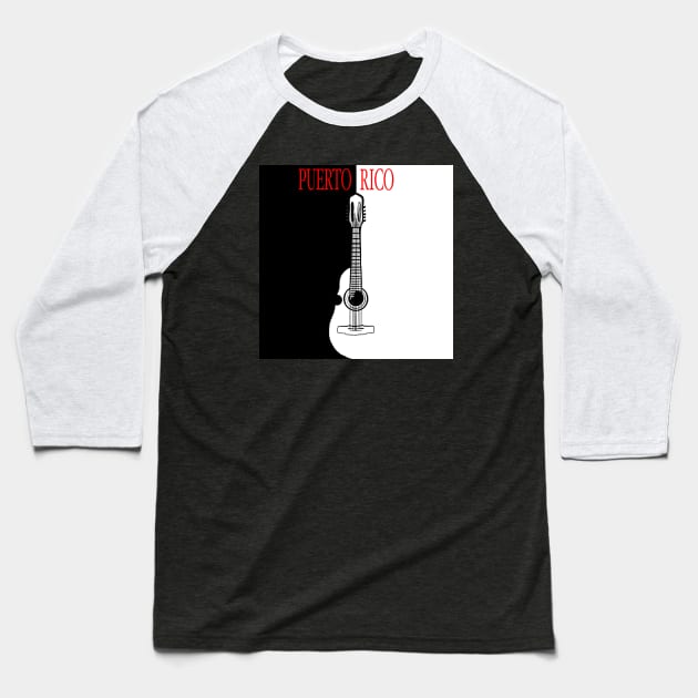 Puerto Rican Cuatro Boricua Scarface Mock Black And White Baseball T-Shirt by SoLunAgua